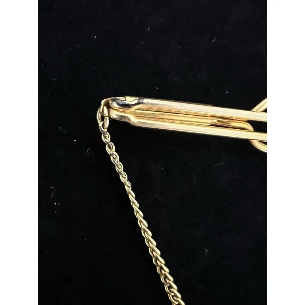 VTG 1940s Swank Tie Bar Drop Chain Monogramed Gold Plated Pat Pend. #1855985
